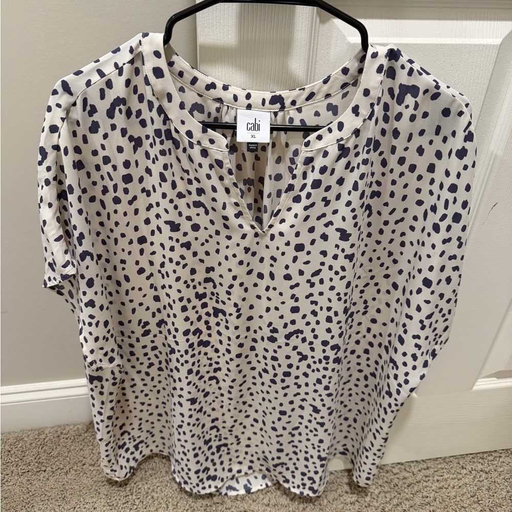 CAbi White and Black Spotted Blouse